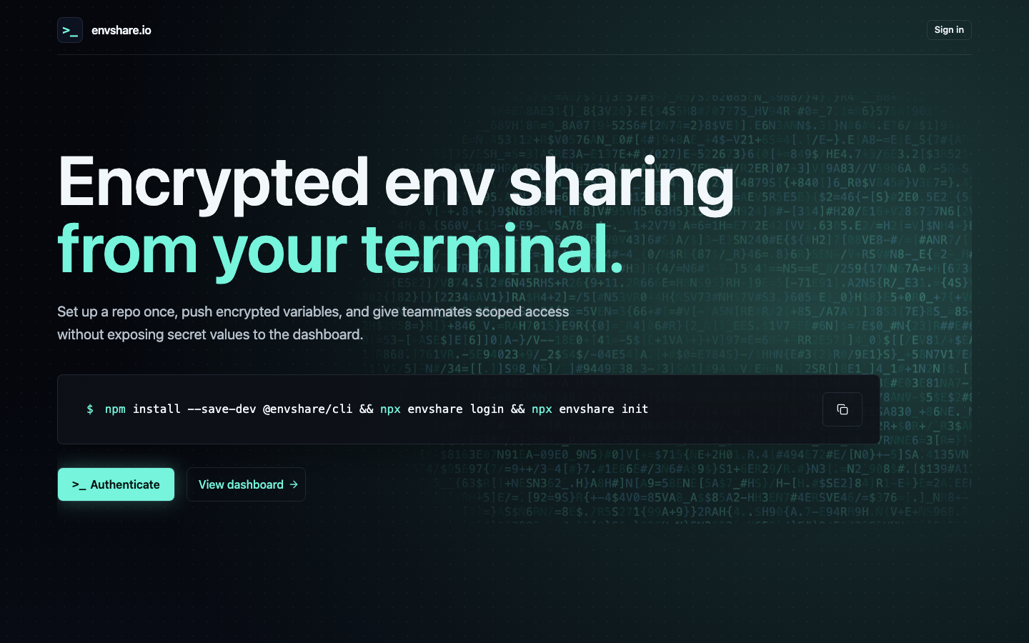 Current EnvShare landing page